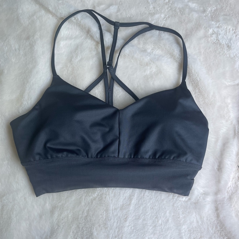 Alo Yoga Strappy Racer Back Sport Bra Black Mesh Trim medium - Picture 1 of 7